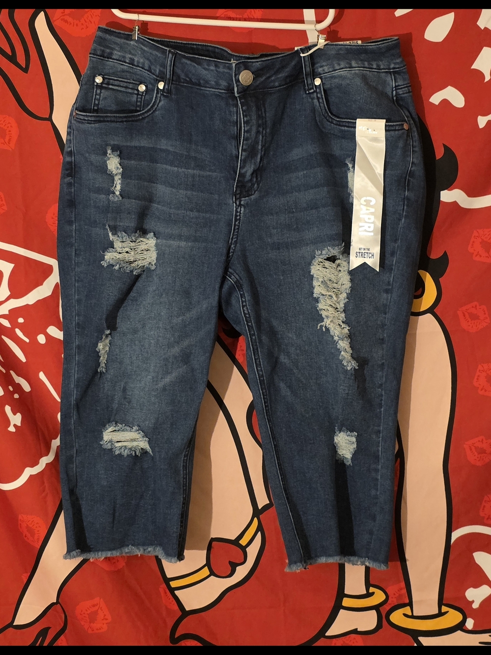 Eight-Eight Dark Wash Distressed Cropped Jeans-size 16